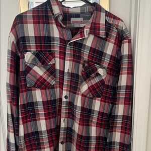 Quiksilver Red and Blue Plaid Flannel Button Down Shirt